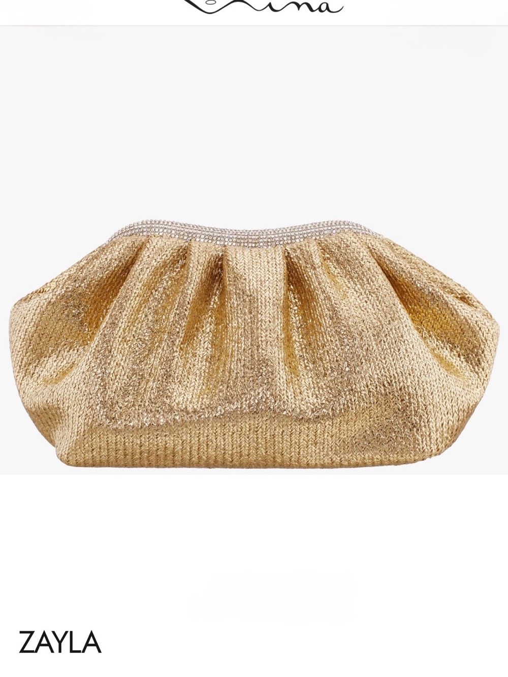NWT Nina Zayla Metallic Gold Crystal Trim Evening Clutch w/ Box
